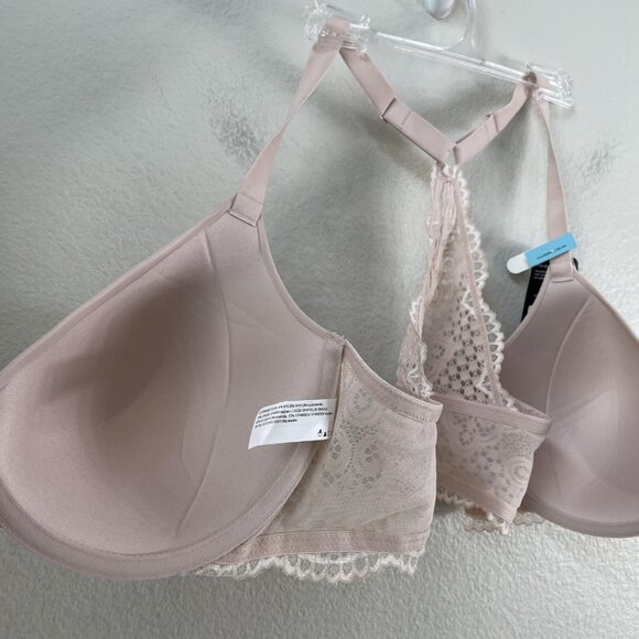 Maidenform Bra Womens 38C Pink Lace Racerback Front Close Contour T-Shirt New - Picture 8 of 9